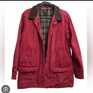 Lands' End Red chore Jacket with Plaid Lining